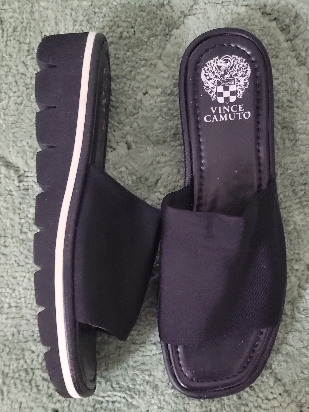 Vince Camuto Black Slide Clogs with White Stripe Sole